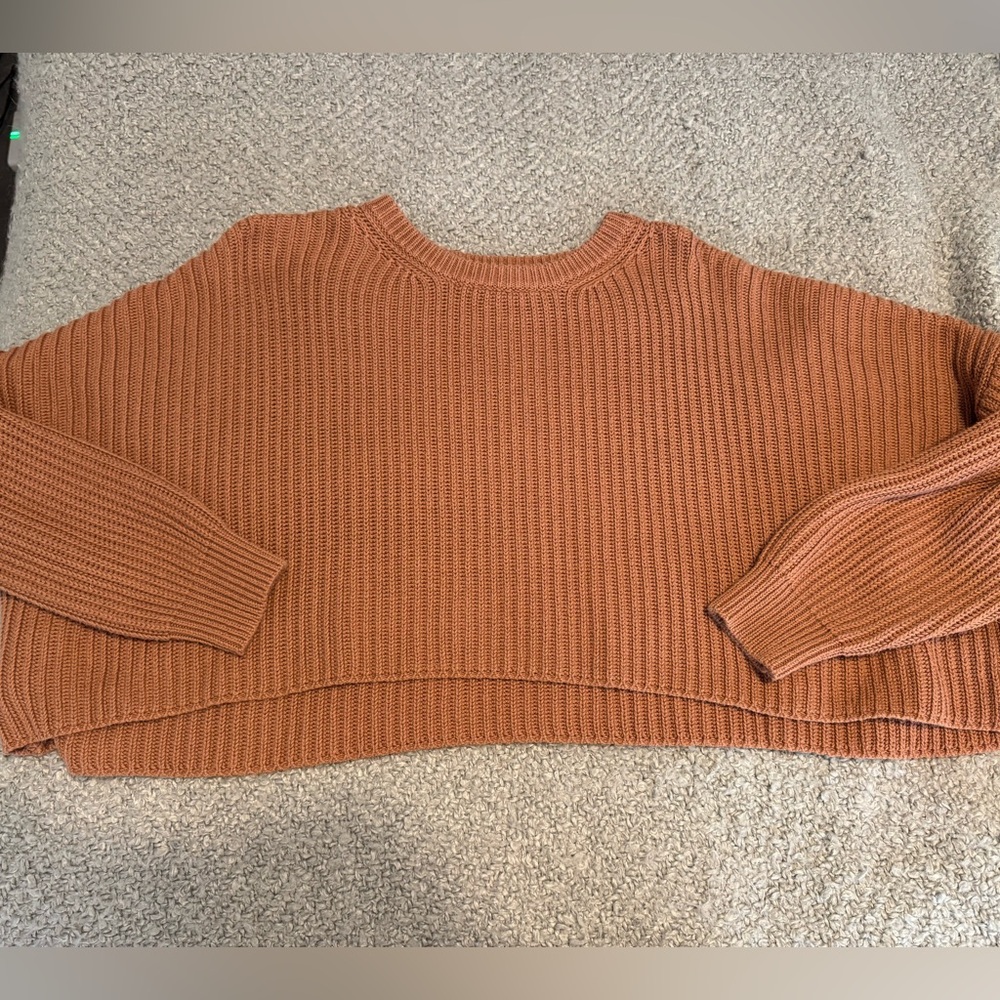 Cotton Candy Brown Crew Neck Sweater with Ribbed Knit